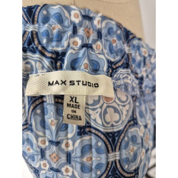 Max Studio 100% polyester long pleated lightweight skirt blues waist  Sz XL - Picture 6 of 6